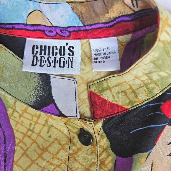 Chico’s 100% Silk Size 0/Small Geisha Japanese Women Art to Wear AOP Vintage - Picture 5 of 10